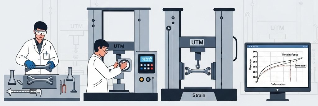proses melakukan uji tarik besi