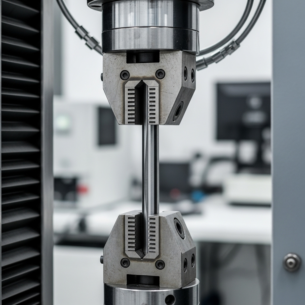 mesin utm sedang melakukan uji tarik besi