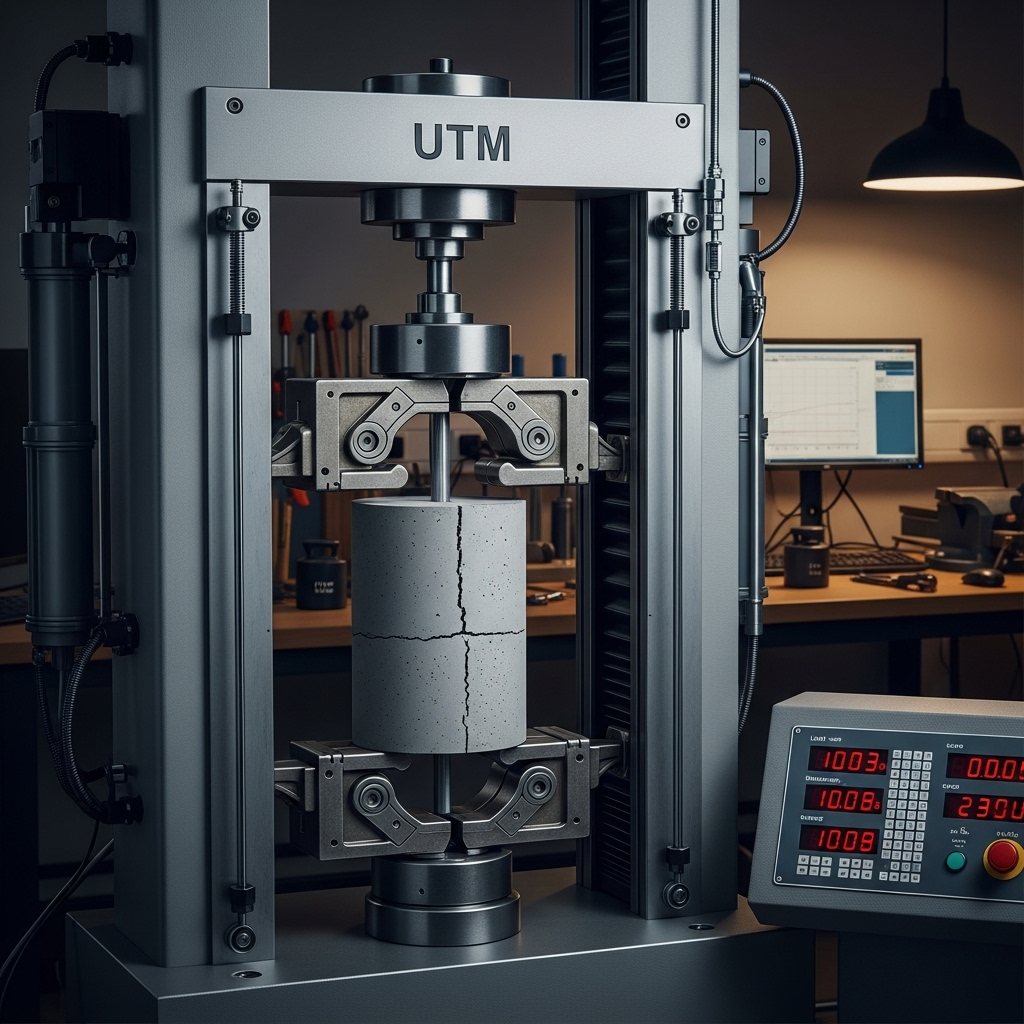 mesin utm melakukan uji tarik beton